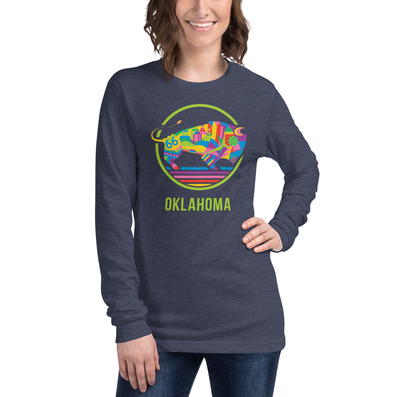 TravelOK Bison Long Sleeve Adult T-Shirt in Heather Navy