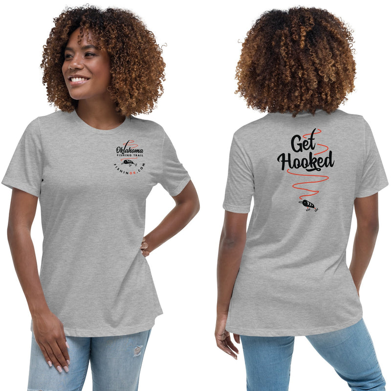 Navy Double-Sided Women's T-Shirt - Oklahoma Fishing Trail, "Get Hooked"