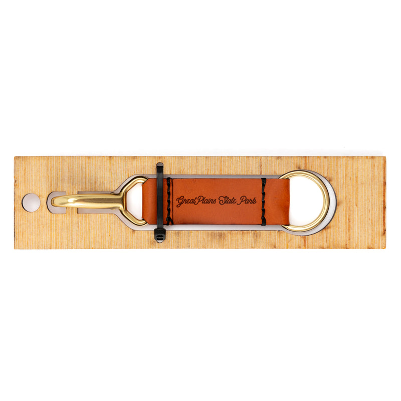 Arrowhead State Park Leather Keychain with Sasquatch design on the other side.