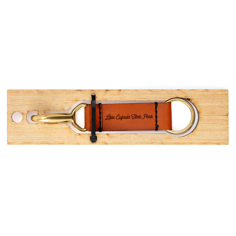 Arrowhead State Park Leather Keychain with Sasquatch design on the other side.