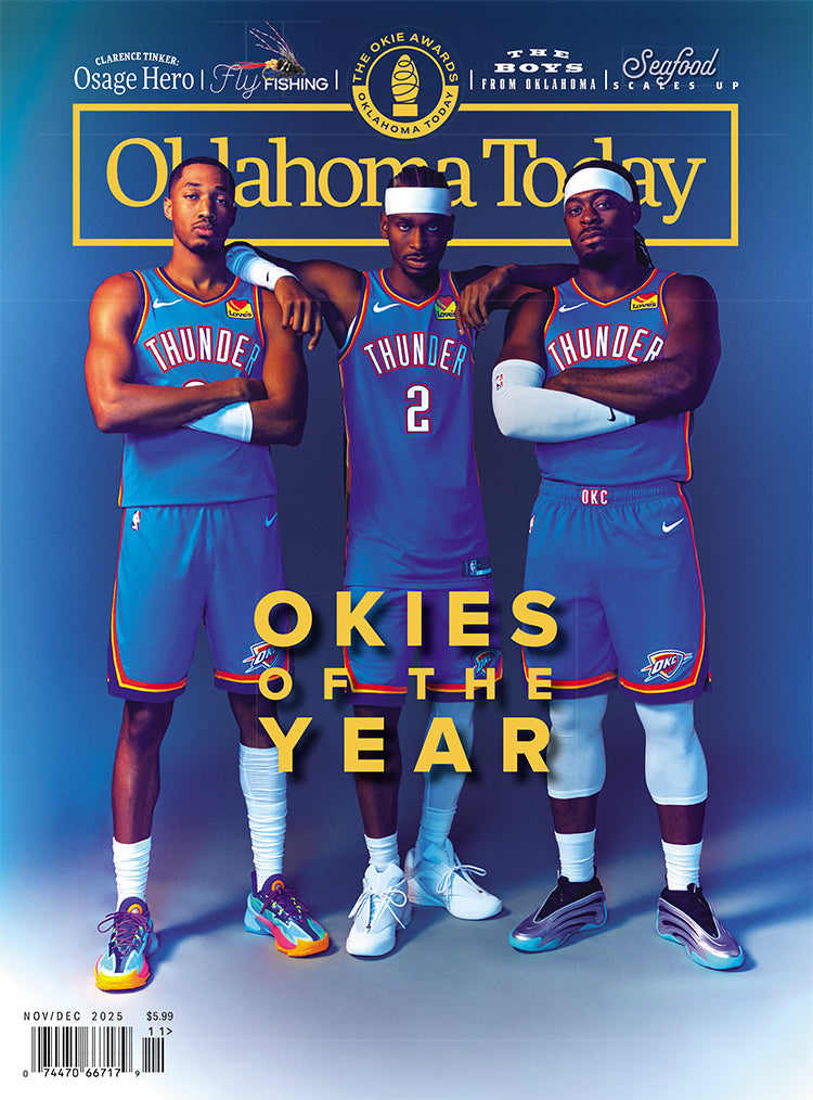 Magazine cover featuring three basketball players in Thunder uniforms with 'Okies of the Year' text.