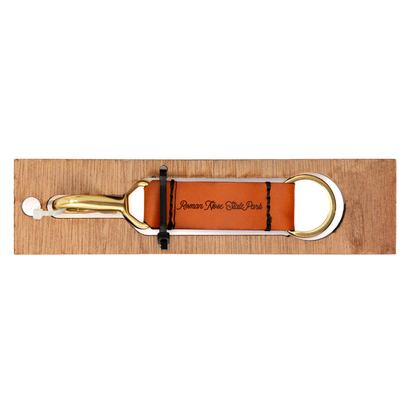 Arrowhead State Park Leather Keychain with Sasquatch design on the other side.