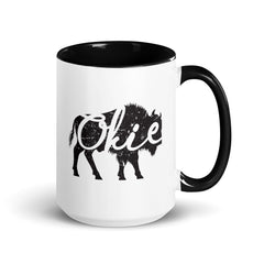 Okie Bison Ceramic Mug with Black Handle and Inside