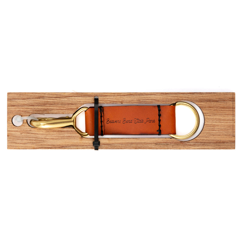 Arrowhead State Park Leather Keychain with Sasquatch design on the other side.