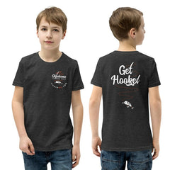 Oklahoma Fishing Trail Double Sided Youth Boys T-Shirt in Black. Oklahoma Fishing Trail left chest print on the front, and 
