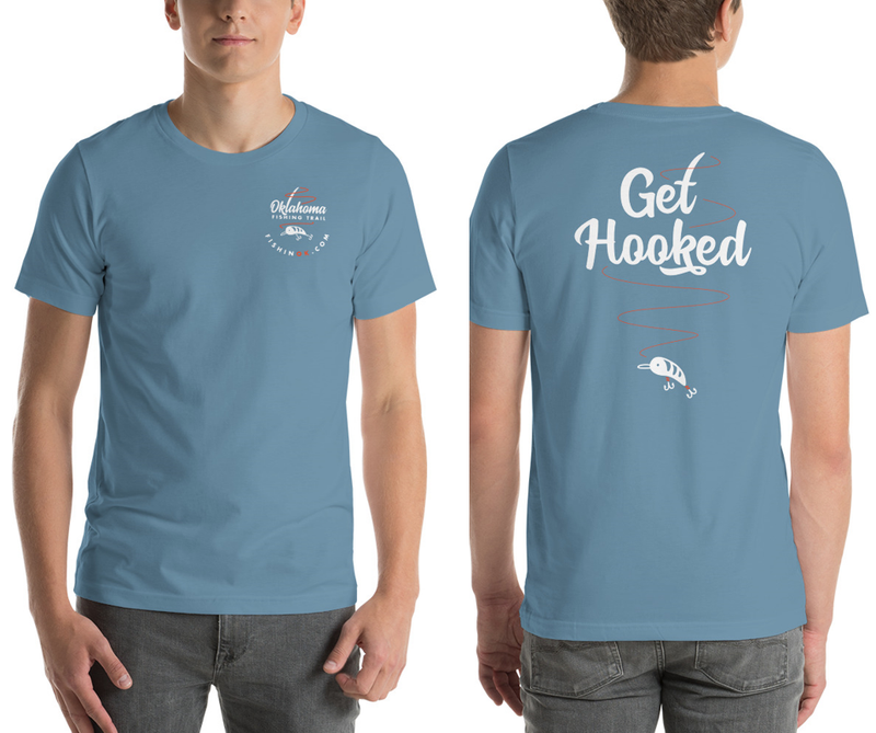 Double-sided Oklahoma Fishing Trail t-shirt in black.