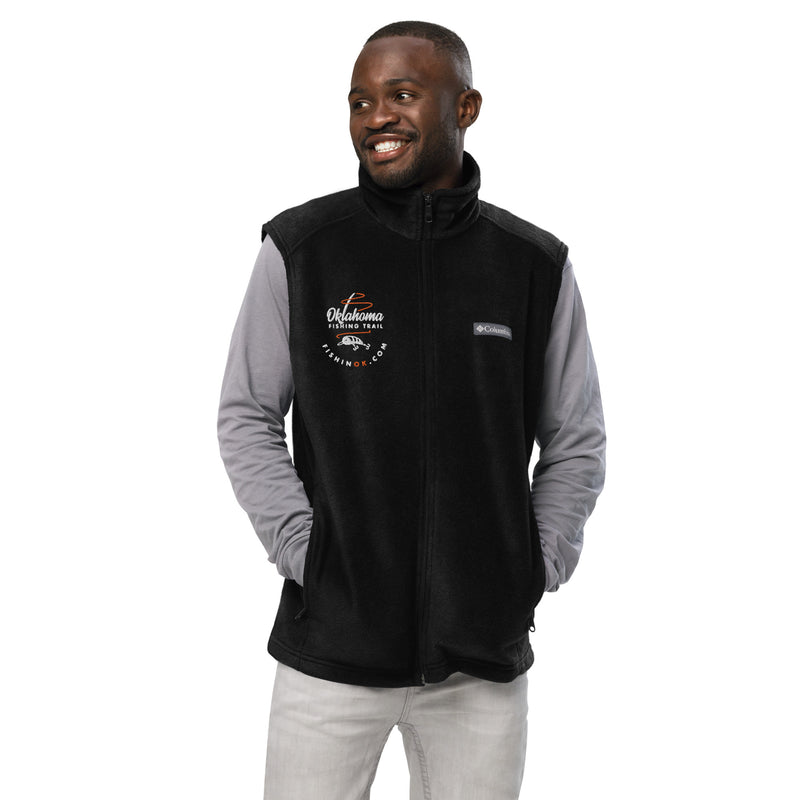 Oklahoma Fishing Trail embroidered Columbia fleece vest in black.