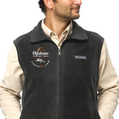 Oklahoma Fishing Trail embroidered Columbia fleece vest in charcoal heather.