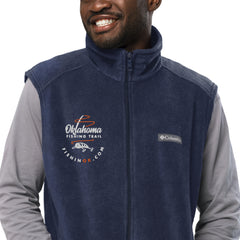 Oklahoma Fishing Trail embroidered Columbia fleece vest in black.