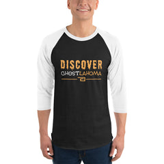 Discover Ghostlahoma 3/4 Sleeve Shirt. Black shirt with white sleeves.