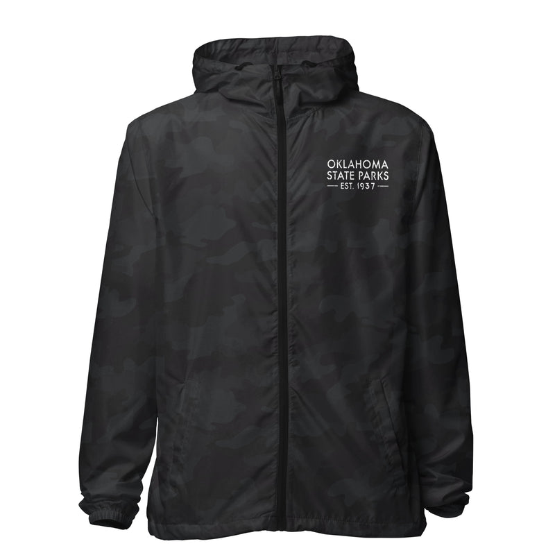 Oklahoma State Parks Lightweight Zip Up Windbreaker in Black