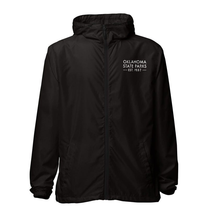 Oklahoma State Parks Lightweight Zip Up Windbreaker in Black
