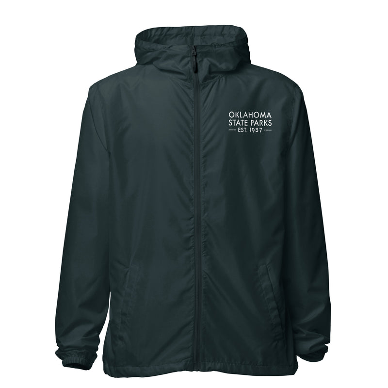 Oklahoma State Parks Lightweight Zip Up Windbreaker in Black