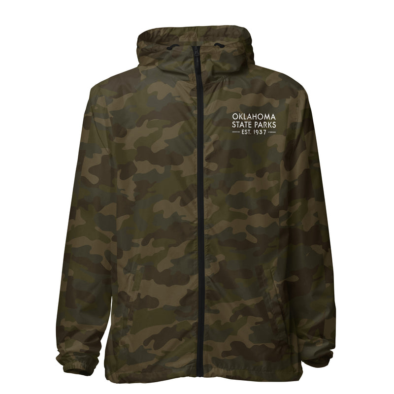 Oklahoma State Parks Lightweight Zip Up Windbreaker in Black