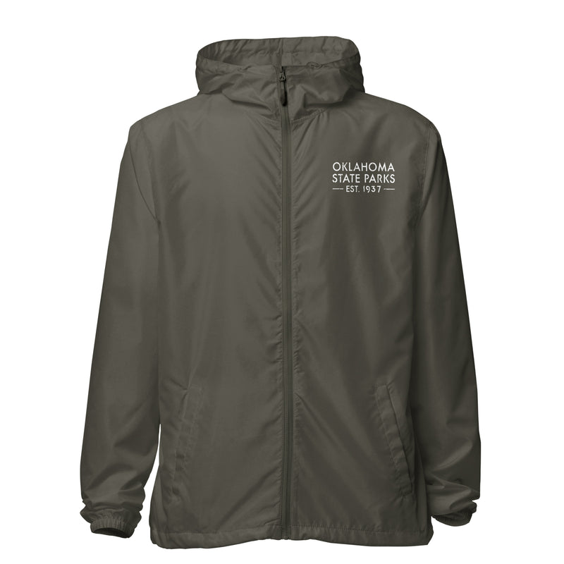 Oklahoma State Parks Lightweight Zip Up Windbreaker in Black