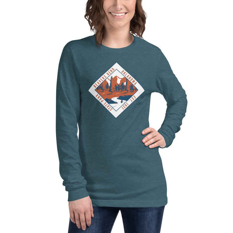 Beavers Bend State Park Unisex Long Sleeve T-Shirt in Heather Deep Teal