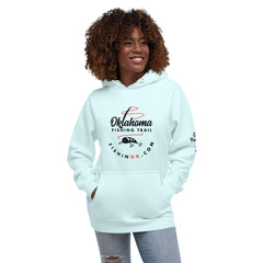 Hoodie with the official Oklahoma Fishing Trail logo on the front and 