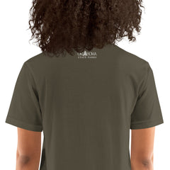 Osage State Park Unisex Short Sleeve T-Shirt in Black Heather. Text: Cool off by the falls at Osage Hills an Oklahoma State Park.