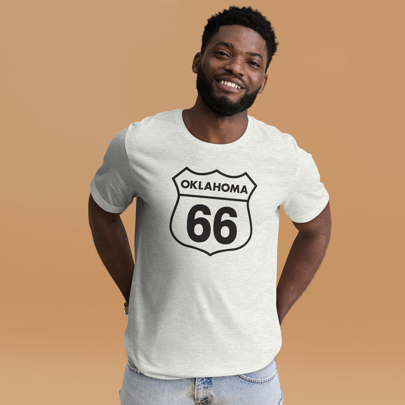 Oklahoma Route 66 Adult Unisex T-Shirt Shield in Silver