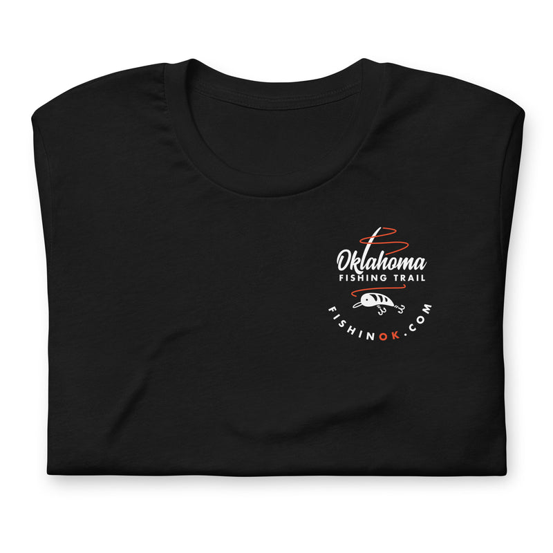 Double-sided Oklahoma Fishing Trail t-shirt in black.