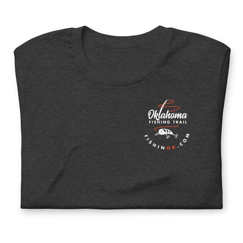 Double-sided Oklahoma Fishing Trail t-shirt in black.