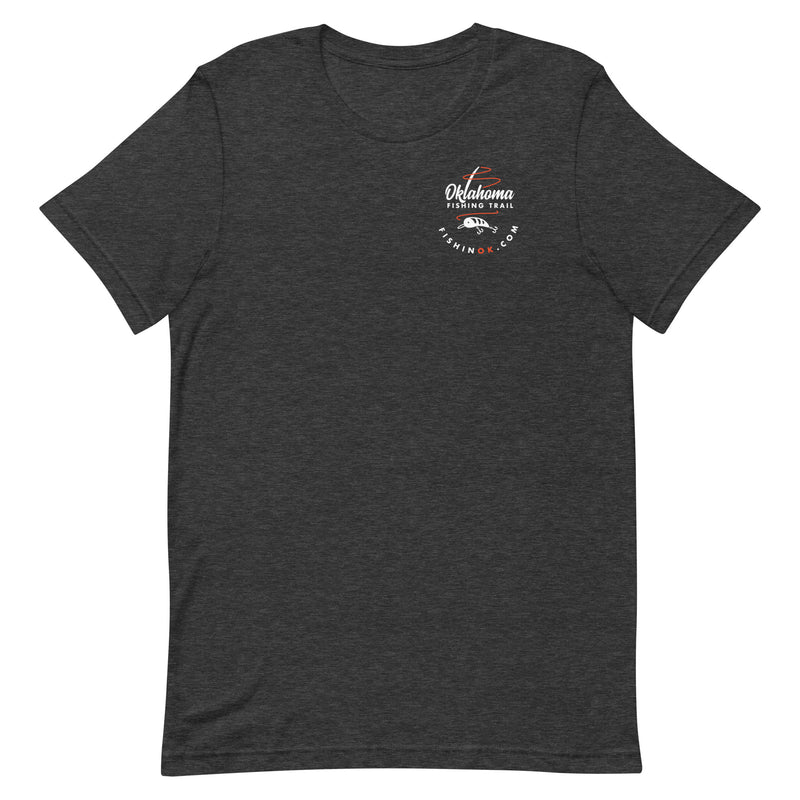 Double-sided Oklahoma Fishing Trail t-shirt in black.