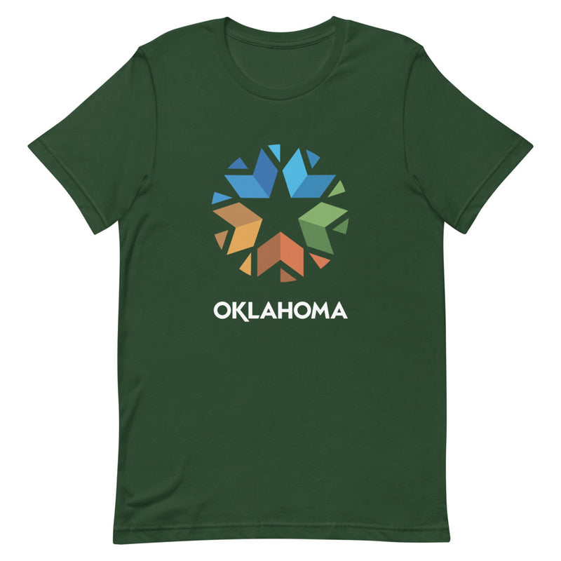 Oklahoma logo on a black t-shirt.