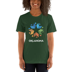 Oklahoma logo on a black t-shirt.