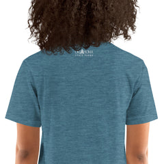Osage State Park Unisex Short Sleeve T-Shirt in Black Heather. Text: Cool off by the falls at Osage Hills an Oklahoma State Park.