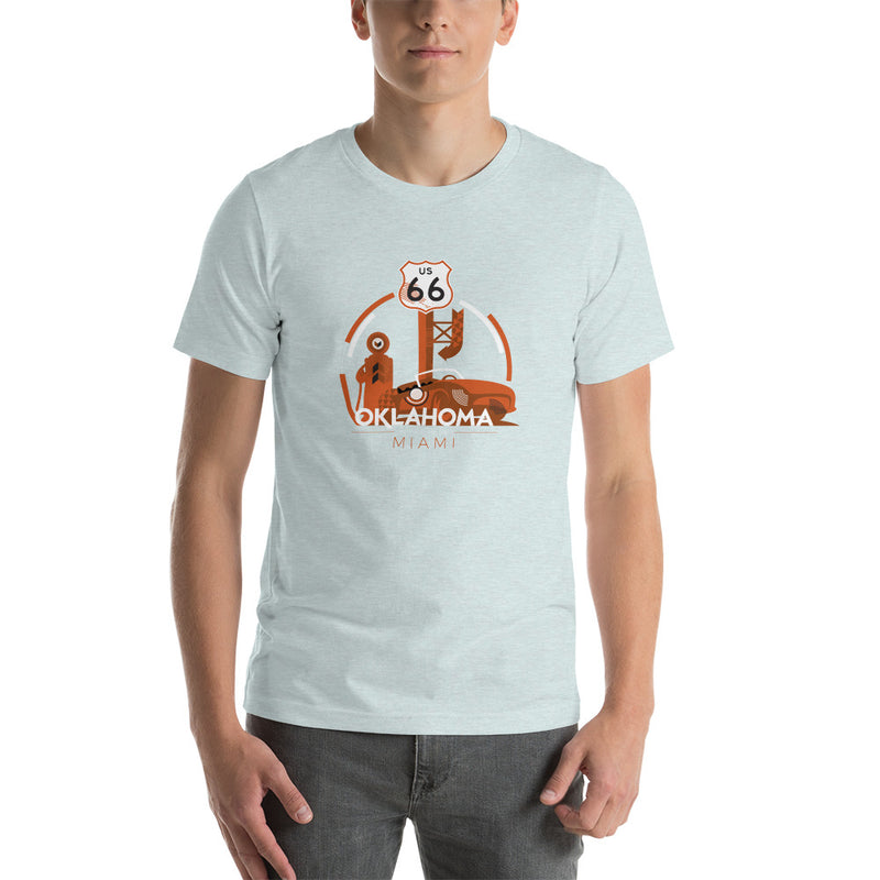 Miami, OK Route 66 Unisex T-Shirt in black.