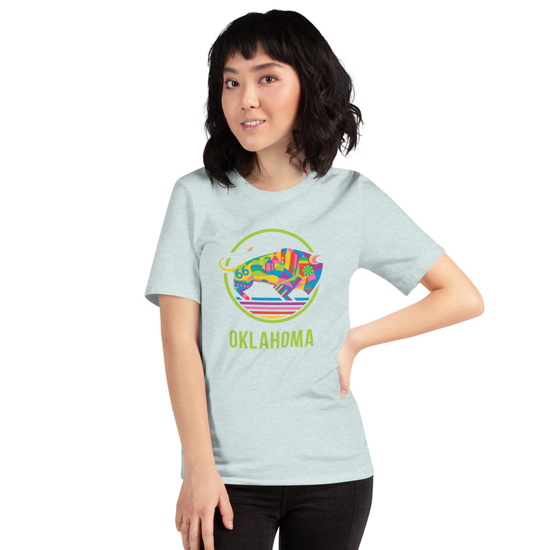 TravelOK Bison unisex t-shirt in heather prism ice blue.
