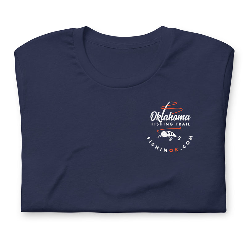 Double-sided Oklahoma Fishing Trail t-shirt in black.