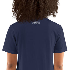 Osage State Park Unisex Short Sleeve T-Shirt in Black Heather. Text: Cool off by the falls at Osage Hills an Oklahoma State Park.