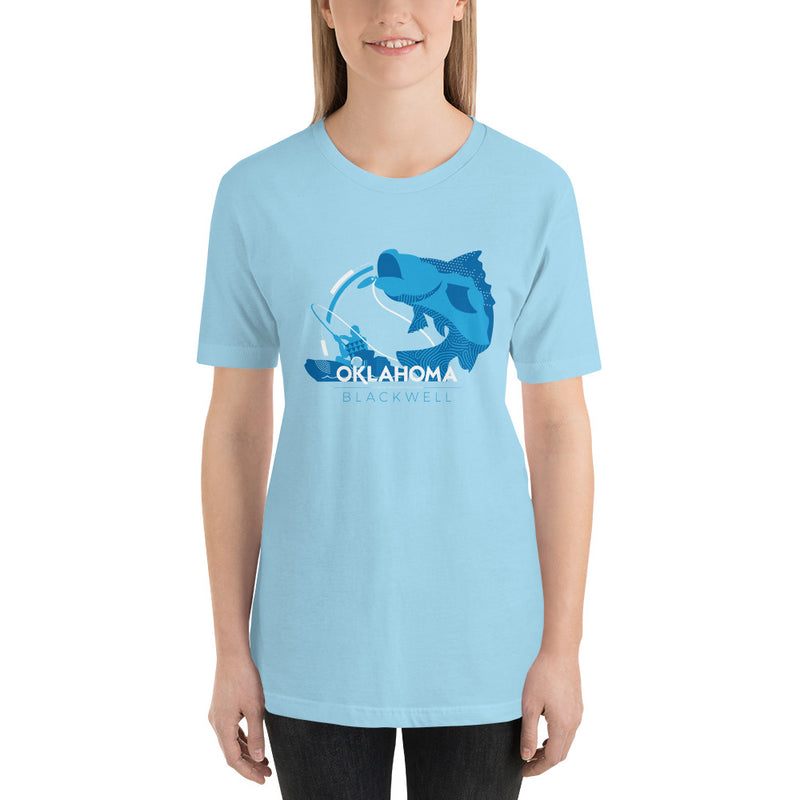 Blackwell, Oklahoma Fishing Unisex T-Shirt in Black