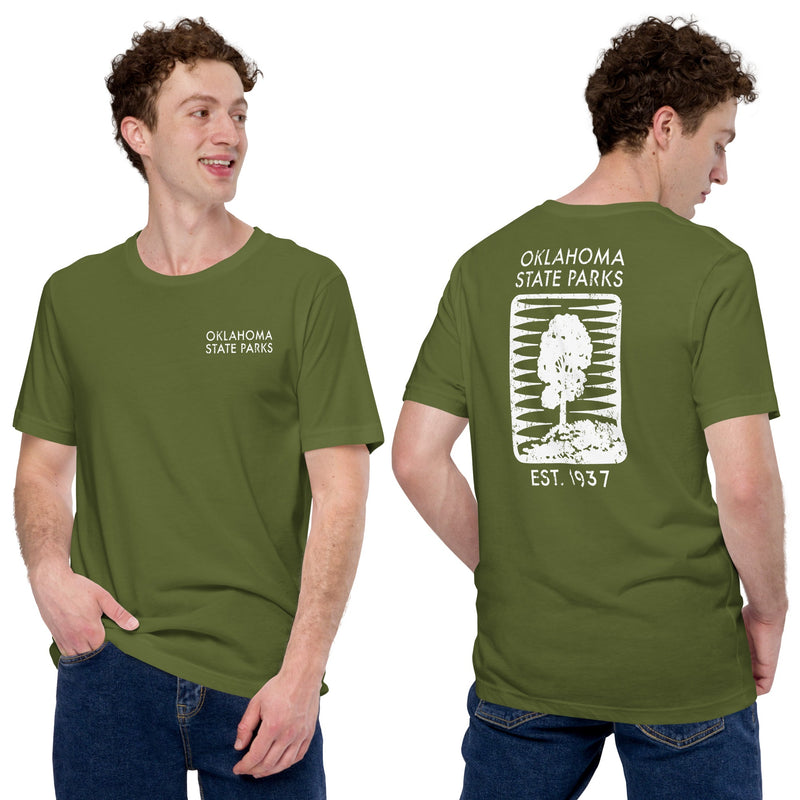 Oklahoma State Parks Double-Sided Adult Unisex T-Shirtin Olive Green