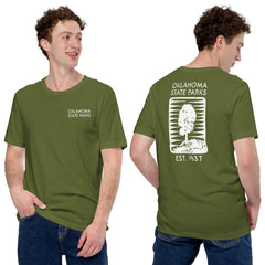 Oklahoma State Parks Double-Sided Adult Unisex T-Shirtin Olive Green