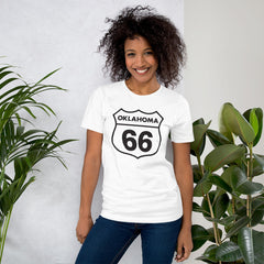 Oklahoma Route 66 Adult Unisex T-Shirt Shield in Silver