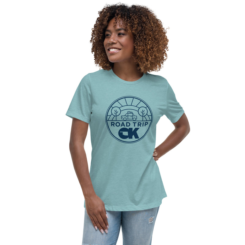 Road Trip OK Women's Relaxed T-Shirt in Heather Blue Lagoon