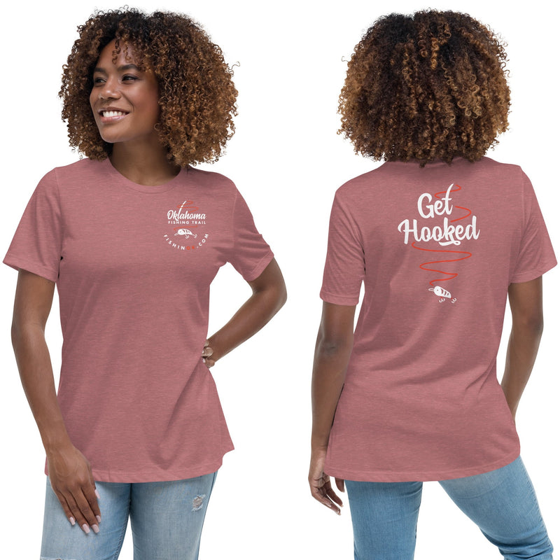 Navy Double-Sided Women's T-Shirt - Oklahoma Fishing Trail, "Get Hooked"