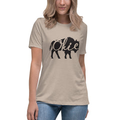 Okie Bison Women's Relaxed T-Shirt in Heather Stone