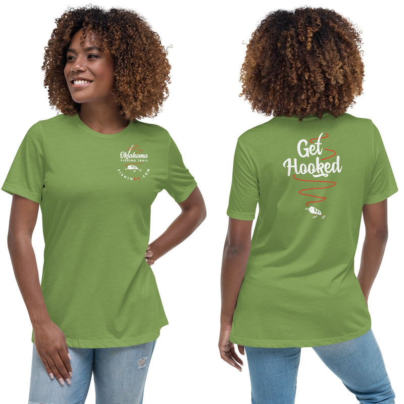 Navy Double-Sided Women's T-Shirt - Oklahoma Fishing Trail, "Get Hooked"