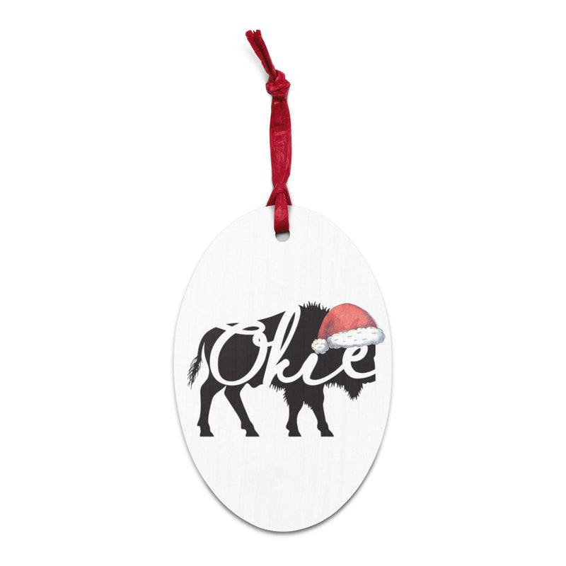 Holiday Okie Bison Wooden Ornament - Heart