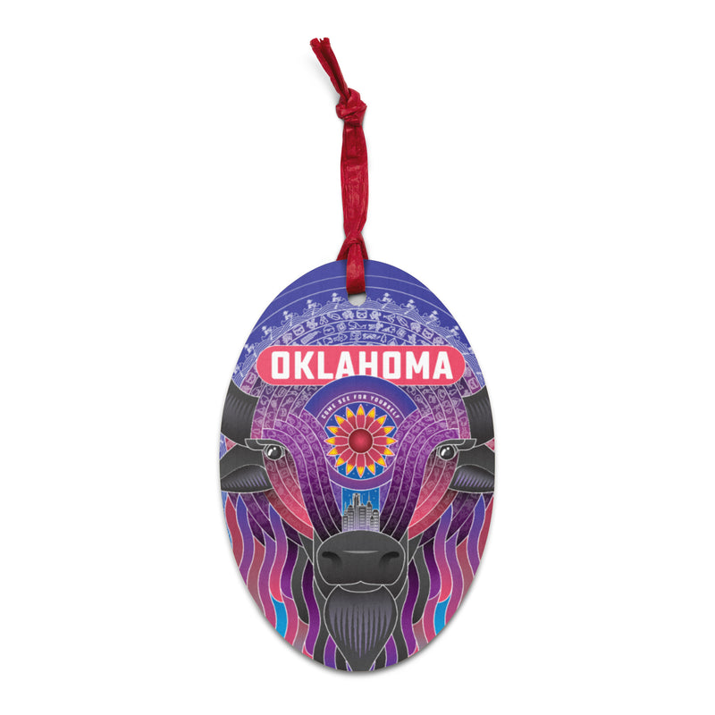Oklahoma Vibrant Bison Wooden Ornament