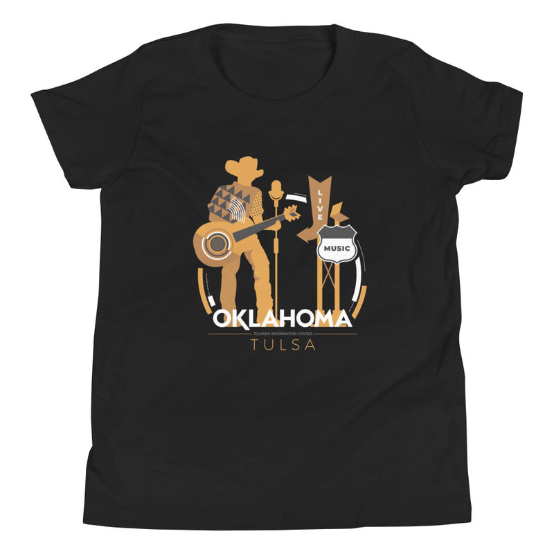 Tulsa, Oklahoma Live Music Youth T-Shirt in Black