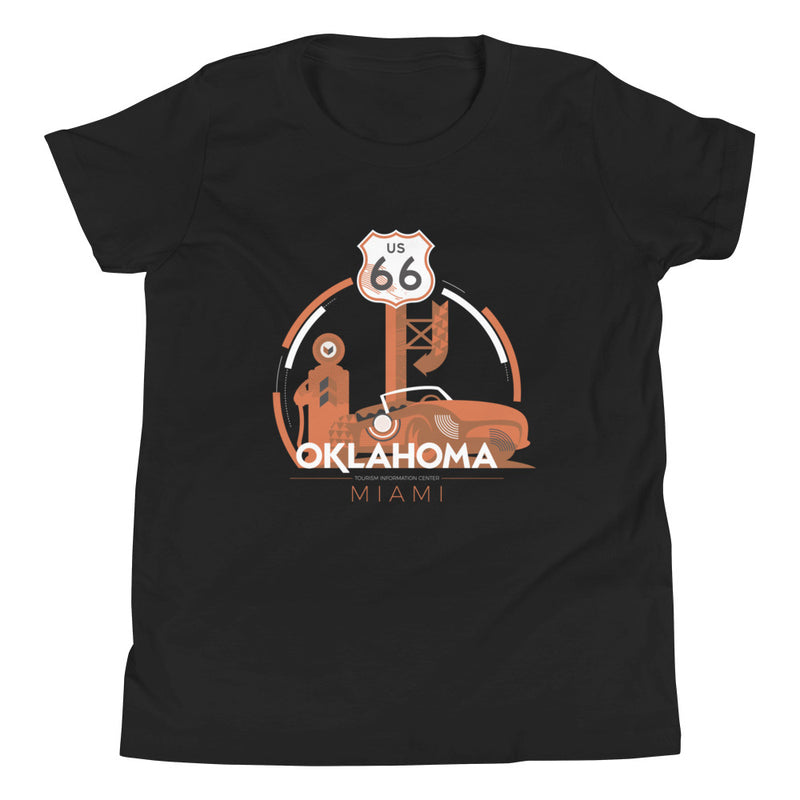 Miami, Oklahoma Route 66 Youth T-Shirt in Black