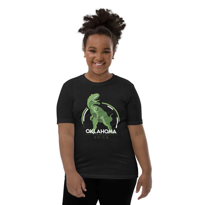 Erick, Oklahoma Dinosaur Youth T-Shirt in Black