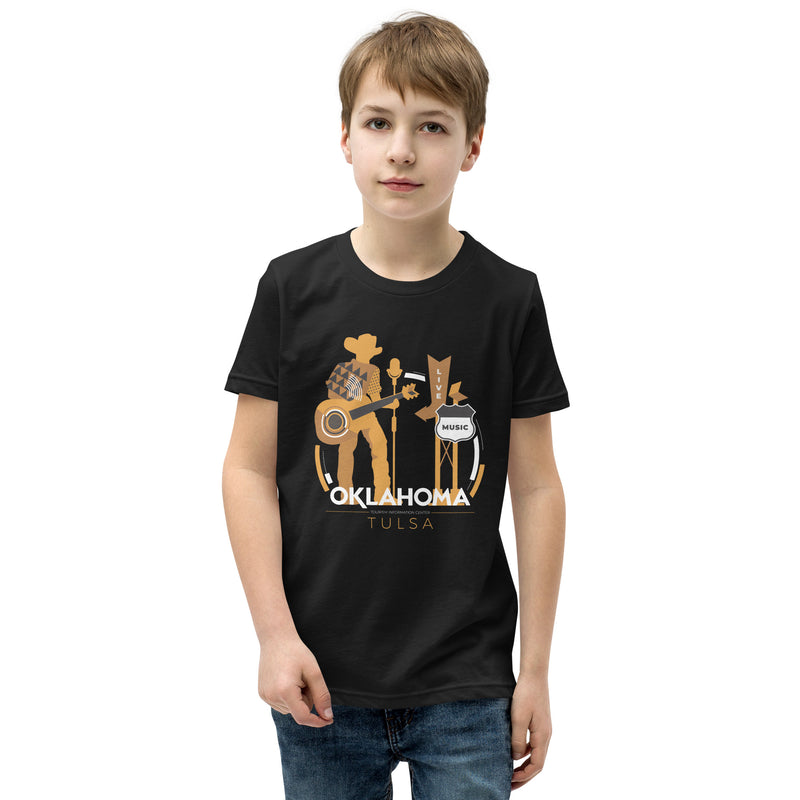 Tulsa, Oklahoma Live Music Youth T-Shirt in Black