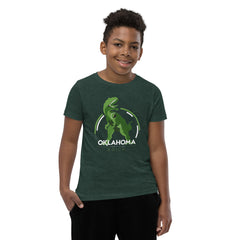 Erick, Oklahoma Dinosaur Youth T-Shirt in Heather Forest