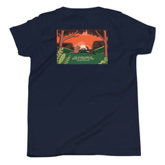 Bixby Y. Beaver & Harry P. Otter Double Sided Youth T-Shirt in Black. Front: left chest print of Oklahoma State Parks logo. Back: Harry & Bixby animated graphic.