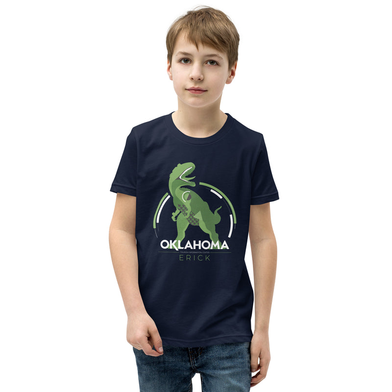 Erick, Oklahoma Dinosaur Youth T-Shirt in Black